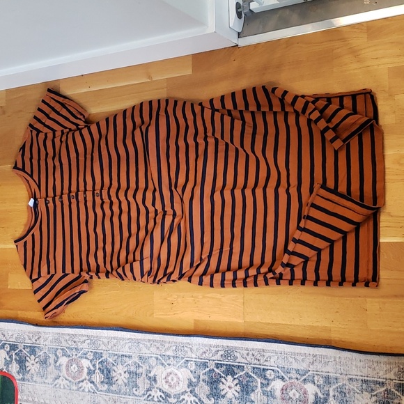 Burnt orange/navy striped Maternity midi dress - Picture 2 of 7